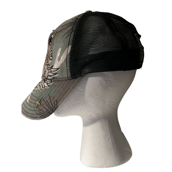 Miami Ink Embroidered Camo Y2K Wings Knife Heart Snap Back Baseball Cap Vintage - Picture 3 of 14